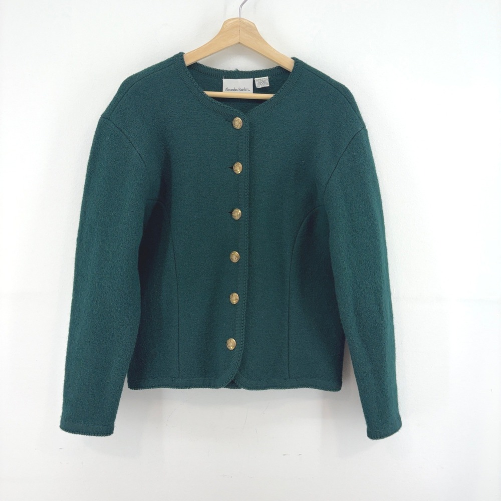Alexandra Bartlett Vintage 90s Womens Wool Button Up Cardigan Sweater Green S